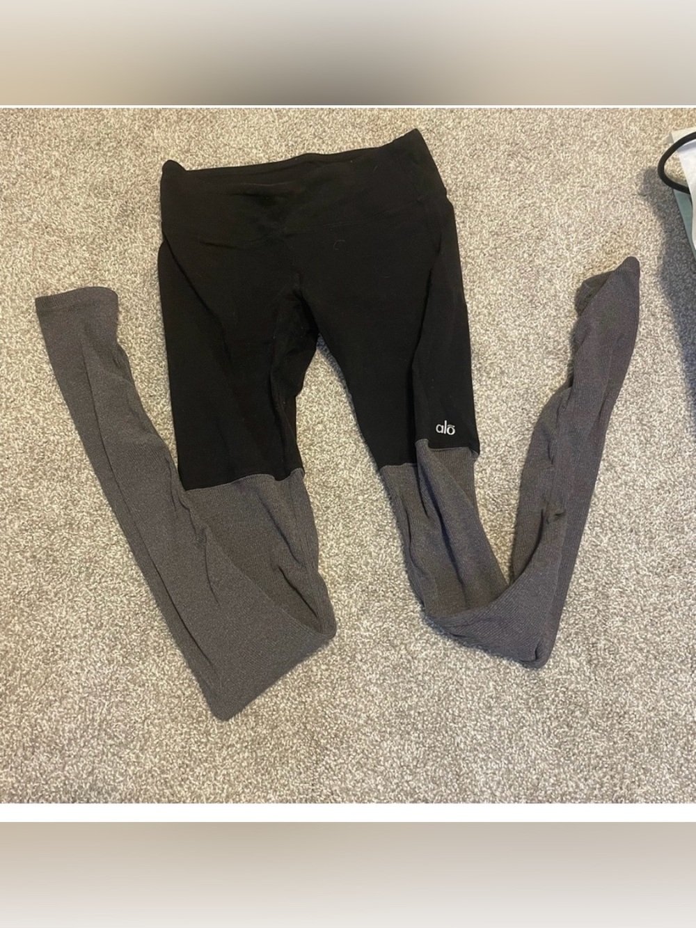 Alo Black and Gray Color Block Leggings